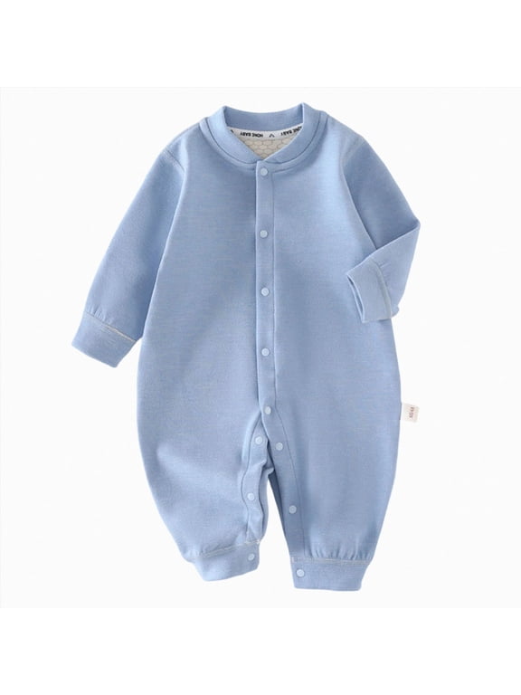 Baby Girls Boys Bodysuit Fall Winter Plain Long Sleeve Jumpsuit Button Down Warm Thermal Footless Bodysuit