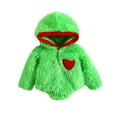 thumbnail image 1 of Baby Girls Boys Christmas Hooded Romper 3M 6M 12M 18M Green Long Sleeve Heart Print Furry Romper, 1 of 10