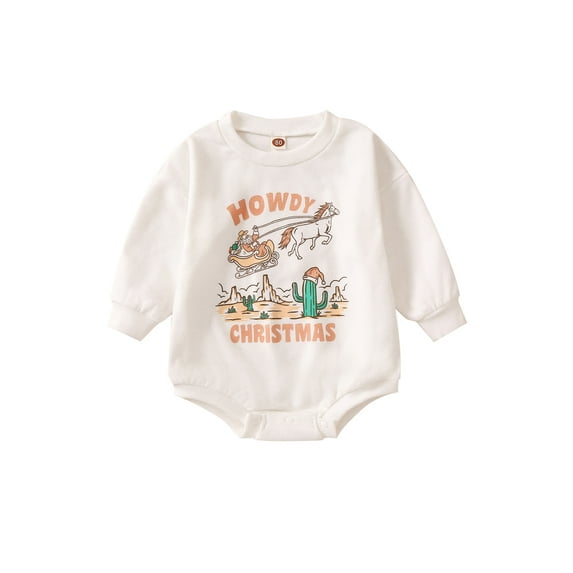 Baby Girls Boys Christmas Romper Letter Christmas Tree Cactus Print Round Neck Long Sleeve Jumpsuits