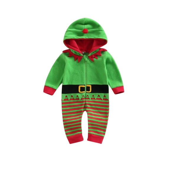 Baby Girls Boys Christmas Romper Outfits Baby Boy Girl Cute Elf Hooded Long Sleeve Plysuits Jumpsuit Fall Winter Xmas Costume