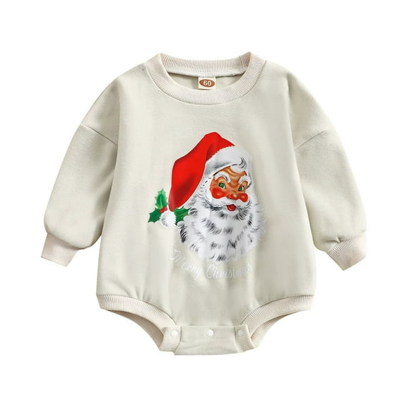 Baby Girls Boys Christmas Romper Santa Print Round Neck Long Sleeve Jumpsuits 3 6 12 18 24M Autumn Winter Casual Bodysuits