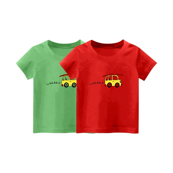 XUNKUSGA Baby Girls Boys Clothes 2-Pack Short-Sleeve Tee Shirts Infant Summer Graphic Cotton T-Shirt with Crew Neck Solid Basic Shirt for Toddlers Kids 1-14 Years