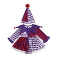 thumbnail image 1 of Baby Girls Boys Clown Outfit Pom Jester Romper Long Sleeve Holiday Party Cute Playsuit with Hat Onesis Cosplay Outfits Purple 1-3 Months, 1 of 6