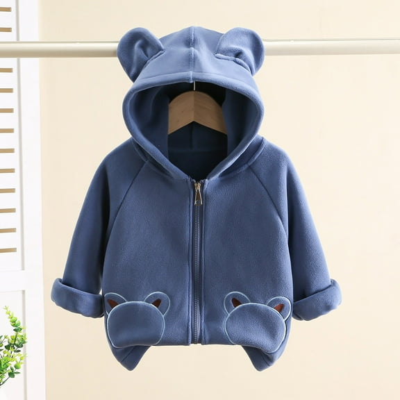 Baby Girls Boys Coat with Hooded Soft Lightweight Cute Cartoon Printed Solid Bear Baby Clothes for Little Girl 12-18 Months