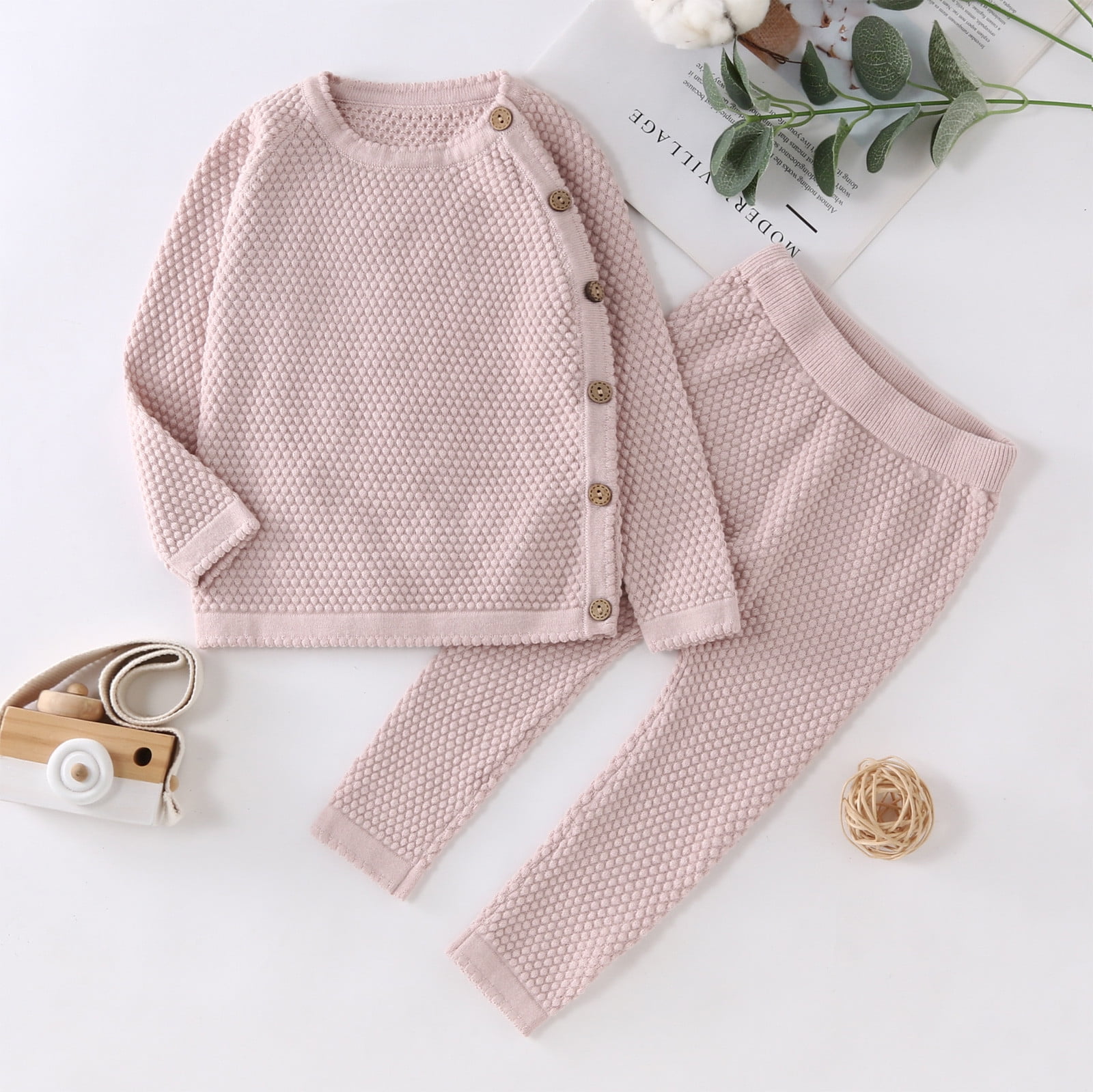 Baby Knit Cotton Set with Collar Pullover & Pants – Long Sleeve Infant Outfit (3-24M)