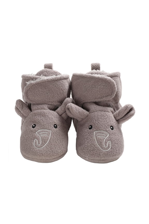 Baby Girls Boys Cozy Fleece Booties Elephant Design Newborn Shoes Infant Footwear (Gray Elephant, 0-6 Months)