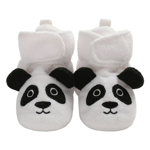 Baby Girls Boys Cozy Fleece Booties Panda Design Newborn Shoes Infant Footwear (White Panda, 6-12 Months)