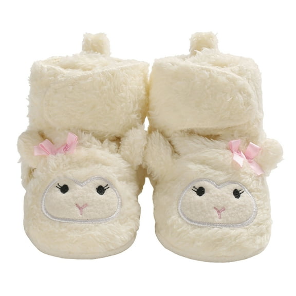 Baby Girls Boys Cozy Fleece Booties Sheep Design Newborn Shoes Infant Footwear (Beige Sheep, 0-6 Months)