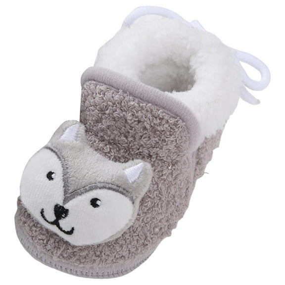 Baby Girls Boys Cute Animals Furry Sneakers Infant Fleece Lined Ankle Boots Toddler Non Slip Bootie Slippers