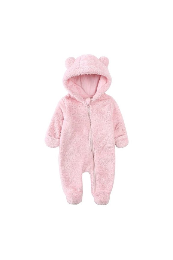 Baby Girls Boys Cute Bear Fleece Footie Bunting Snowsuit Toddler Infant Hooded Plush Footed Jumpsuit Romper Winter Fall Warm Coat Outfits