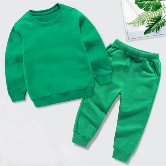 Baby Girls Boys Fall 2 Pieces Outfits Set Round Neck Long Sleeve Jumper Top Drawstring Sweatpants Set Toddler 2pcs Fall Tracksuit Green 18-24 Months
