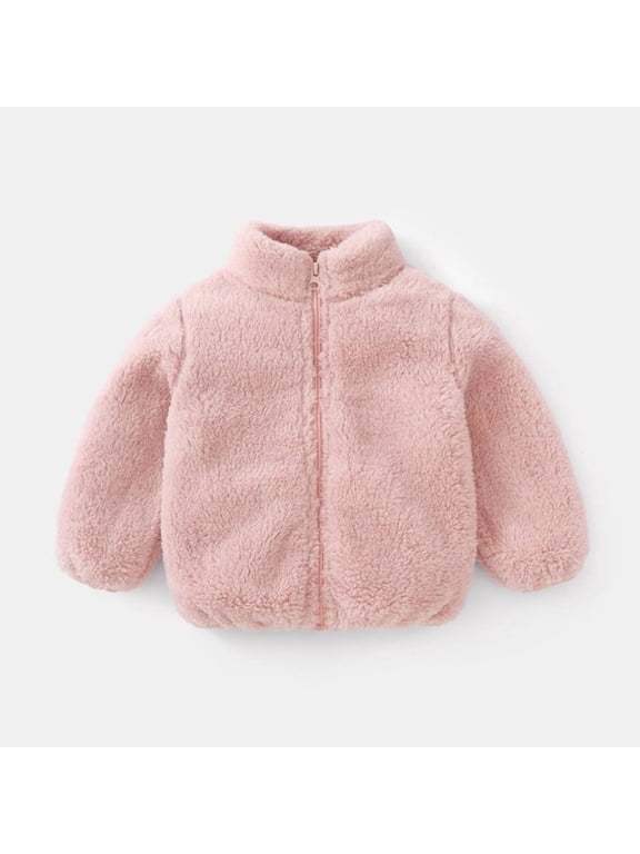 Baby Girls Boys Fleece Jacket Toddler Cute Coat Warm Winter Outwear Zip Up Fuzzy Plush Sweatshirt For Kids Fall Winter Outfits Pink 1-2 Years