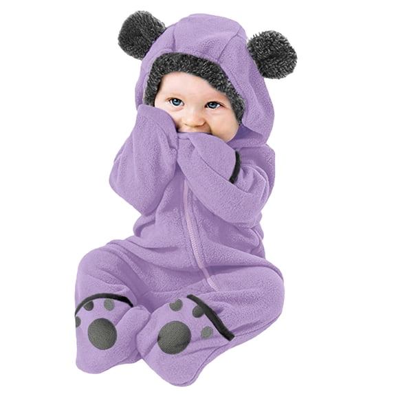 Baby Girls Boys Romper Cute Design Cartoon Animal Hooded Jumpsuit Romper Winter Baby Outfits for Boys 18-24 Months