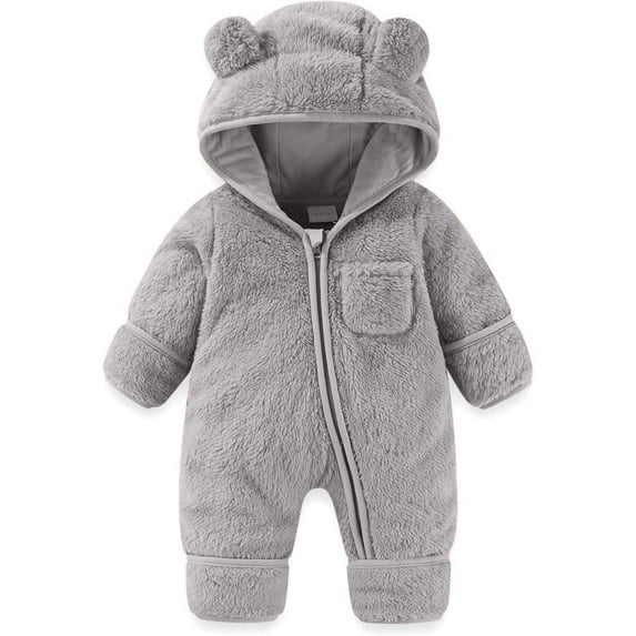 Baby Girls Boys Fluffy Cute Design Cartoon Animal Romper Hooded Baby Bear Onesie Outfit for Baby Boys 0-3 Months