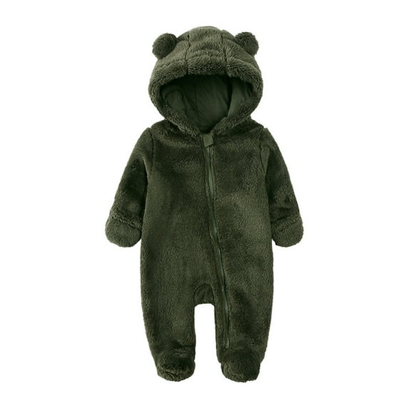 Baby Girls Boys Hooded Jumpsuit Cute Bear Ear Romper Zipper Warm Outfits Fall Winter Outfit Outwear for Toddler Kids 0-6 Months