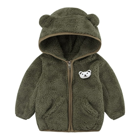 Baby Girls Boys Hoodie Jacket Coat Bear Ear Long Sleeve Zipper Up Jacket Cute Warm Outfits Baby Winter Outwear Outfits 0-12 Months