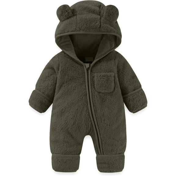 Baby Girls Boys Jumpsuit Hooded Cute Bear Ear Rompers Long Sleeve Warm Snowsuit Fall Winter Outfit Outwear for Little Boys Girls 9-12 Months