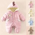 thumbnail image 1 of Baby Girls Boys Long Sleeve Warm Romper Dinosaur Hooded Fleece Lined Jumpsuit Comfortable Snowsuit for Outdoor, 1 of 6