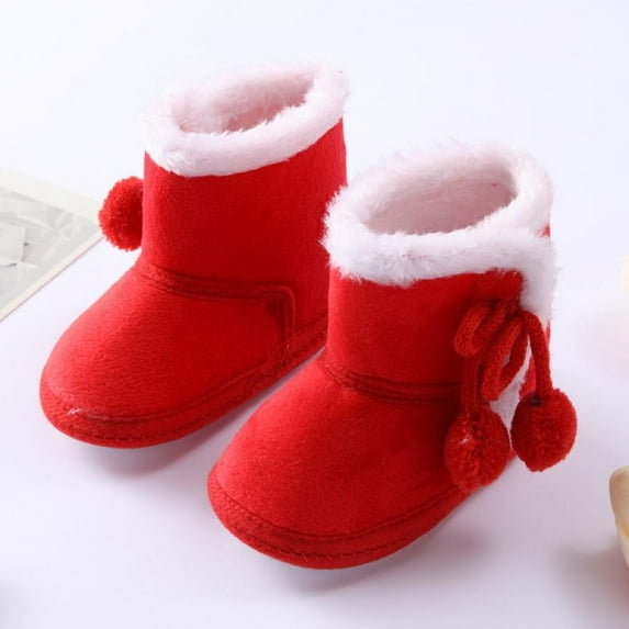 Baby Girls Boys Plush Snow Boots Soft Sole Anti-Slip Mid Calf Warm Winter Toddler Walking Shoes 13-18 Months