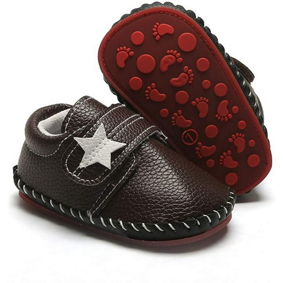 Baby Girls Boys Pu Leather Sneakers Anti-Slip Rubber Sole Cartoon Moccasins Handmade Newborn Slippers Hard Bottom Toddler First Walkers Infant Crib Shoes