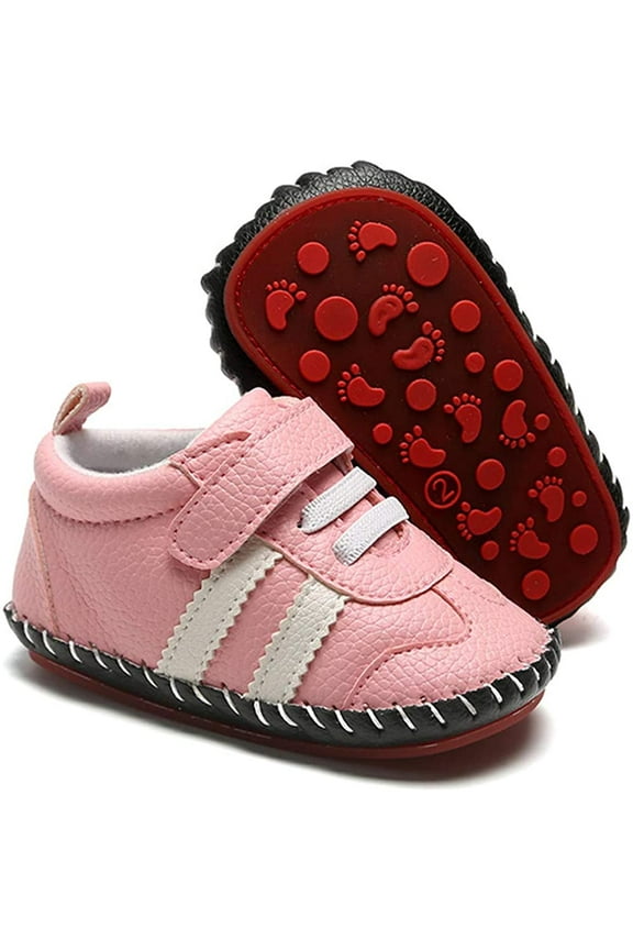 Baby Boys Girls Pu Leather Hard Bottom Walking Sneakers Toddler Rubber Sole First Walkers Infant Cartoon Slippers Crib Shoes