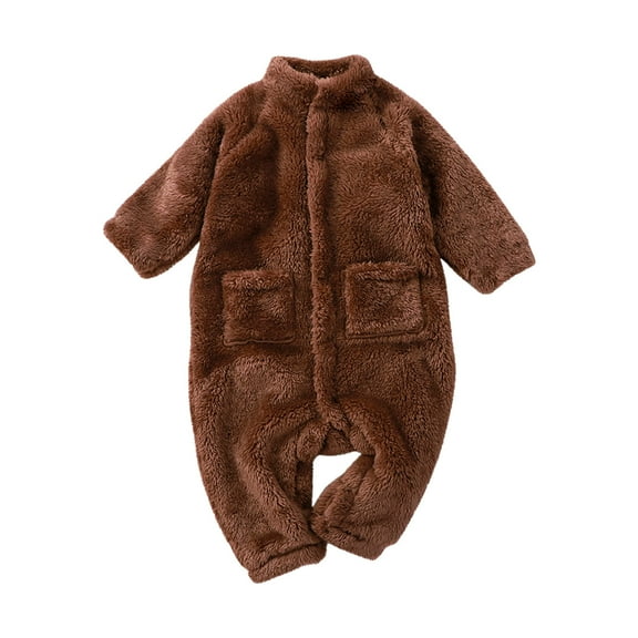 Baby Boys Girls Fleece Romper Autumn Winter Infant Toddler Baby Long Sleeve Print Plush Romper Jumpsuit Brown 0-3 Months