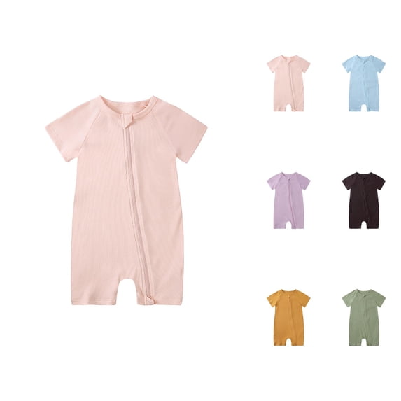 Baby Girls Boys Rompers Pajamas Zipper Short Sleeve Sleeper Jumpsuit
