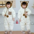 thumbnail image 1 of Baby Girls Boys Snowsuit Cute Down Coat Hooded Romper for Toddler Boys Girls Winter Thick Jacket Solid Color Long Sleeve Winter Jumpsuits for Toddler Girls 12-18 Months, 1 of 4