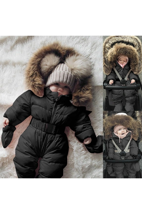 Baby Girls Boys Snowsuit Hooded Romper Coat for Toddler Winter Warm Outfits Solid Color Warm Windproof Winter Baby Girl Clothes for Toddler Boys 18-24 Months