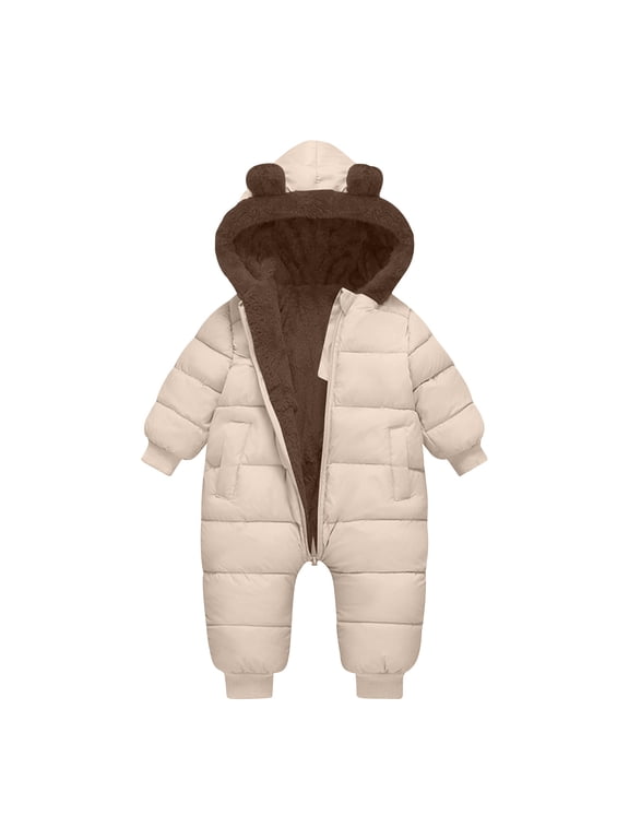 Baby Girls Boys Snowsuit Newborn Warm Hoodie Romper Puffer Jacket Winter Clothes Cute Jumpsuit Romper Infant Hooded Fleece Coat Jacket Outwear