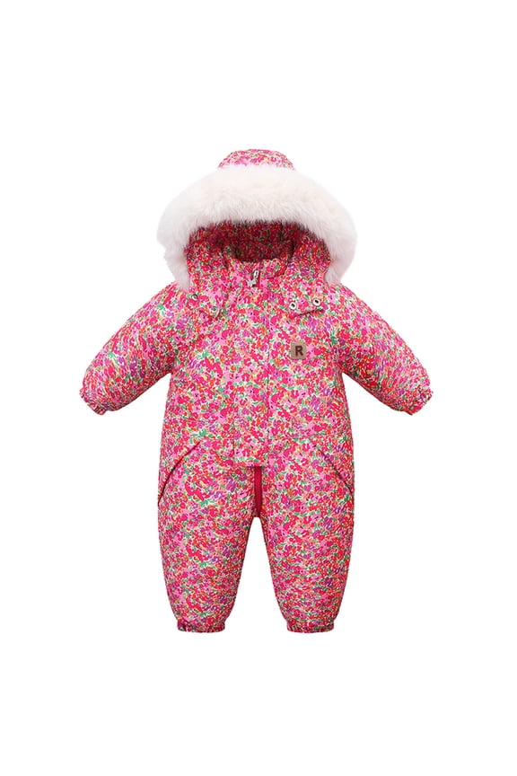 Baby Girls Boys Snowsuit Warm Hooded Puffer Coat Jacket Romper for Toddler Warm Jumpsuit Solid Color Warm Windproof Baby Girl Clothes for Toddler Boys 18-24 Months