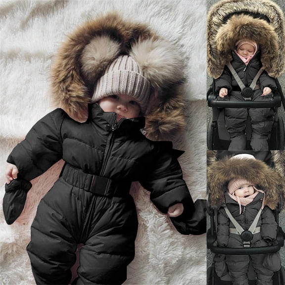 Baby Girls Snow Suits Warm Hooded Romper Coat for Baby Girls Winter Coat Long Sleeve Windproof Newborn Boy Clothes 12-18 Months