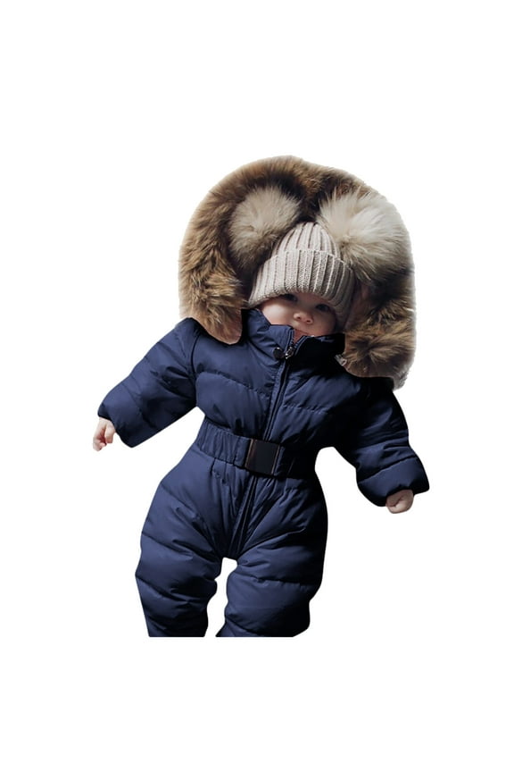 Baby Girls Boys Snowsuit Warm Hooded Puffy Coat Jacket Footed Romper for Infant Coat Long Sleeve Windproof Baby Winter Clothes 0-3 Months