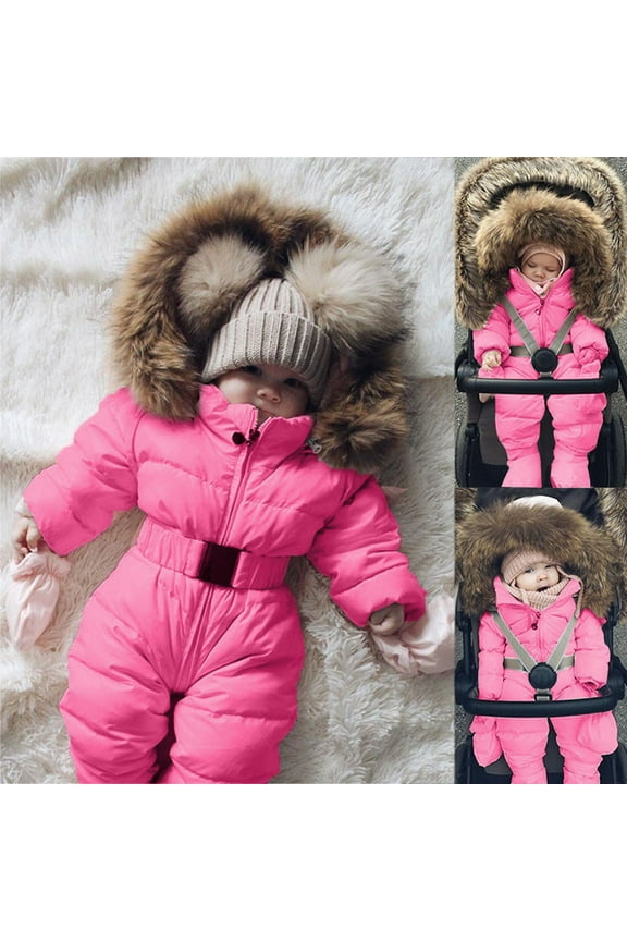 Baby Girls Boys Snowsuit Warm Puffer Romper Coat for Toddler Winter Warm Outfits Solid Color Long Sleeve Clothes for Winter for Little Girls 12-18 Months