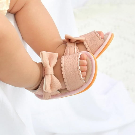 Baby Girls Boys Sparkly Bowknot Sandals Premium Soft Anti-Slip Rubber Sole Infant Summer Outdoor Shoes Toddler First Walkers