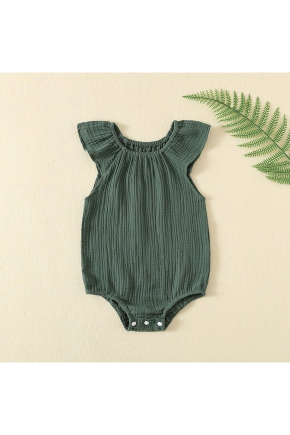 Baby Girls Boys Summer Romper Bodysuit Basic Plain Ruffle Sleeveless Comfy Rompers Newborn Onesie Green 12-18 Months
