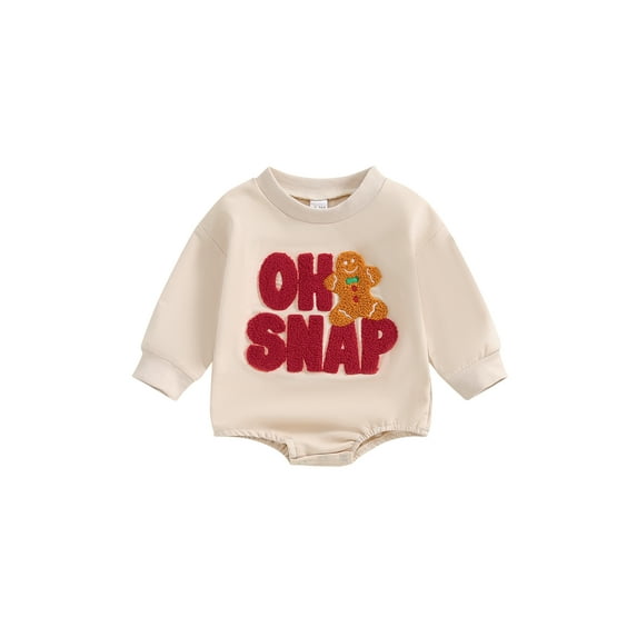 Baby Girls Boys Sweatshirts Rompers Christmas Clothes Letter Gingerbread Man Embroidered Long Sleeve Fall Bodysuits