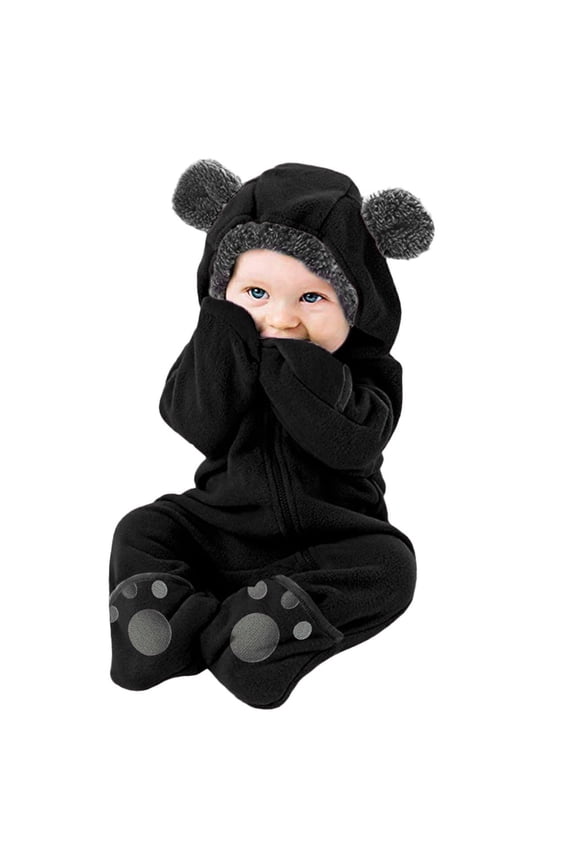 Baby Girls Boys Jumpsuit Cute Bear Ear Hooded Romper Outfits Winter Clothes for Girls 18-24 Months