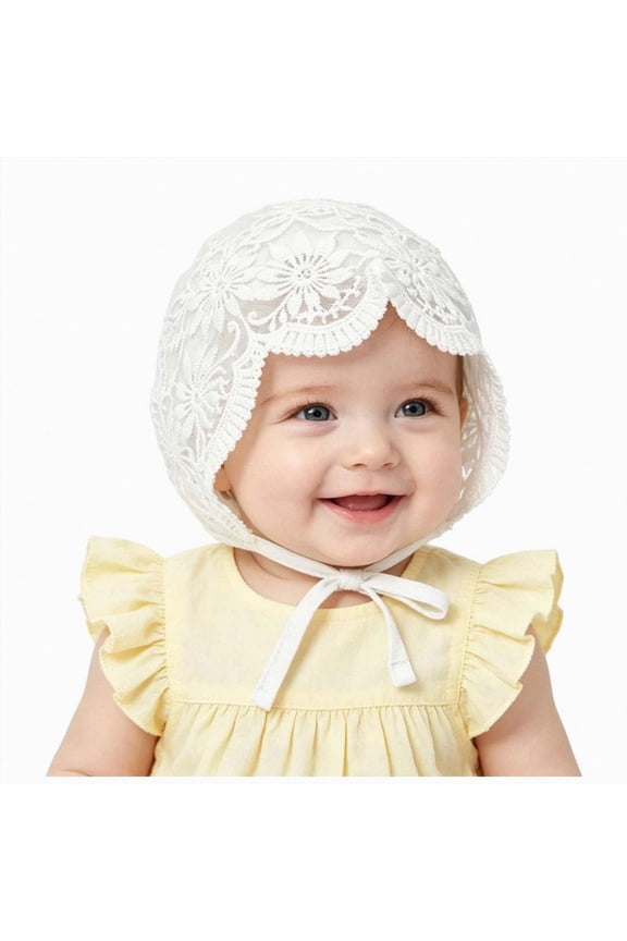 Baby Girls Boys Warm Knit HatBaby Girl Lace Christening Eyelet Bonnet Breathable Sun Hat Autumn Cozy Hats,3-15 Months,A62-White