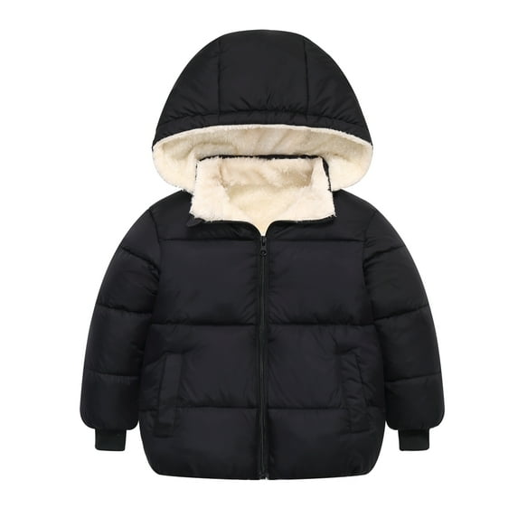 Toddler Winter Warm Fleece Jackets Thick Hooded Outwear Kid Baby Girls Boys Long Sleeve Windproof Zipper Coat Detachable Hat