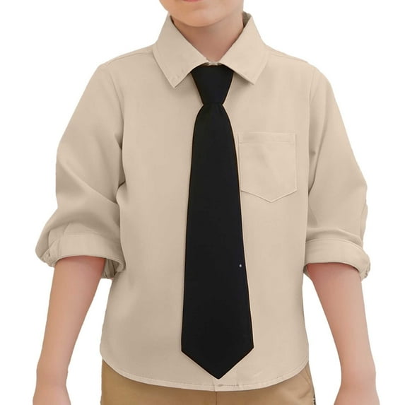 Baby Boys Button Down Shirts Boys Beige Dress Shirt Boys Formal Outfit School Uniform Shirts for Boys 6-12 Months