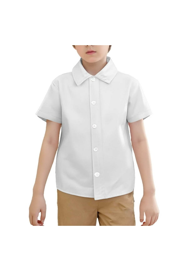 Baby Girls' Button Down Shirts Boys Formal Outfit Boys White Short Sleeve Shirt School Clothes 6-12 Months Kids Clothes