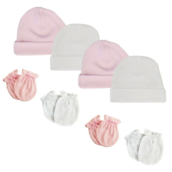 Baby Girls Cap And Infant Mittens - 8 Pc Set Nc_0257