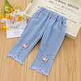 thumbnail image 1 of Baby Girls Capri Denim Pants Toddler Kid Pants Jeans Soft Elastic Waist Denim Pants Teen Girl Jeans 4-5 Years, 1 of 3