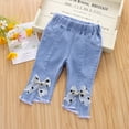 thumbnail image 1 of Baby Girls Capri Denim Pants Toddler Kids Pants Jeans Soft Elastic Waist Denim Pants Jeans for Teens 12-18 Months, 1 of 6
