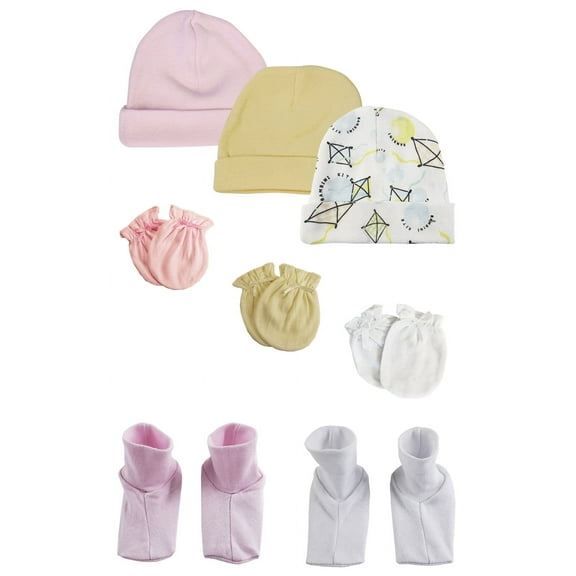 Baby Girls Caps, Booties and Mittens (Pack of 8)