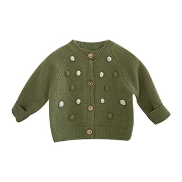 Baby Girls Cardigan Cute Long Sleeve Button Sweater Crew Neck Soft Warm Girls Sweater Green 18-24 Months