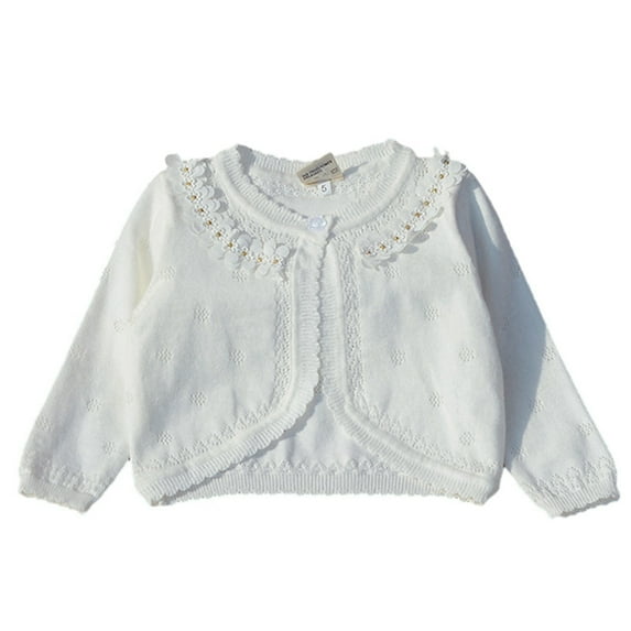 Baby Girls Cardigan Sweater Bolero Shrugs Toddler Kids Knit Long Sleeve Button Closure Cover Up Cropped Tops 18 Months-10 Years