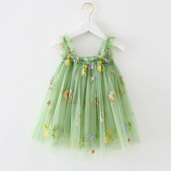 Baby Girls Casual Dresses Sleeveless Embroider Princess Dance Party Floral Tulle Clothes Activewear