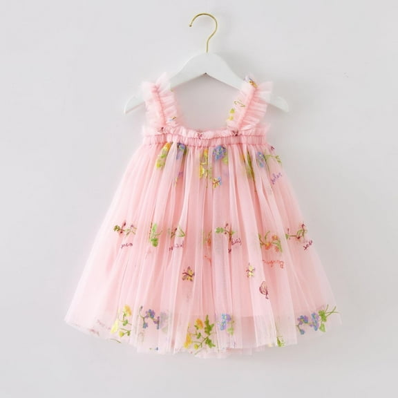Baby Girls Casual Dresses Sleeveless Embroider Princess Dance Party Floral Tulle Clothes Activewear